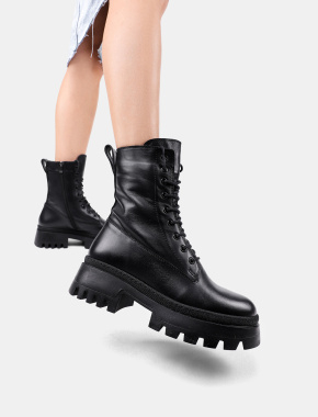 Жіночі черевики берці чорні шкіряні з підкладкою із натурального хутра - фото 1 - Miraton