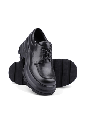 Женские туфли грубые черные кожаные - фото 2 - Miraton