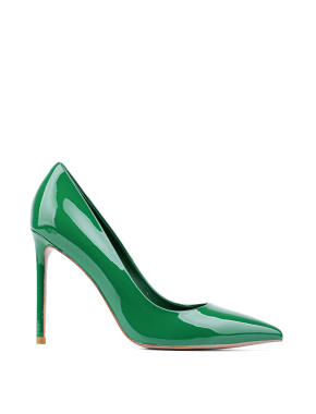 Жіночі туфлі з гострим носком зелені лакові - фото 1 - Miraton