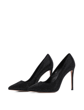 Жіночі туфлі-човники MiaMay велюрові чорні з камінням - фото 3 - Miraton
