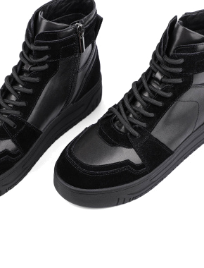 Жіночі черевики спортивні чорні шкіряні з підкладкою байка - фото 5 - Miraton