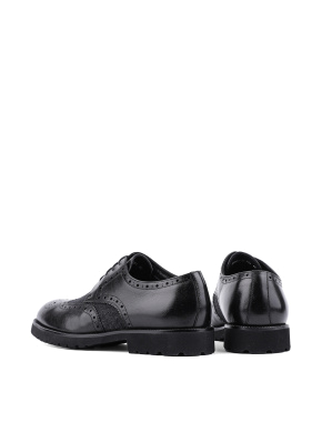 Чоловічі туфлі броги чорні шкіряні з підкладкою з повсті - фото 4 - Miraton