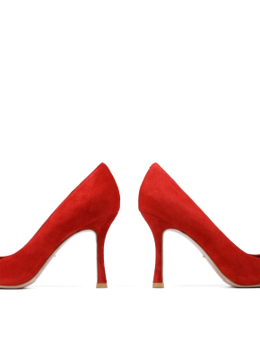 Жіночі туфлі з гострим носком червоні велюрові - фото 2 - Miraton