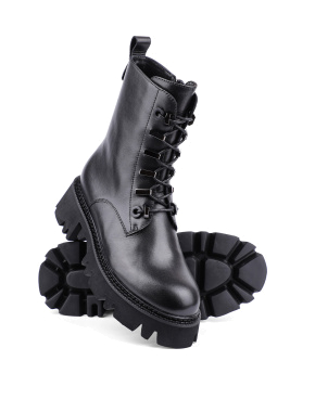 Жіночі черевики берці чорні шкіряні з підкладкою байка - фото 2 - Miraton