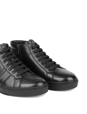Мужские ботинки черные кожаные с подкладкой из натурального меха - фото 5 - Miraton
