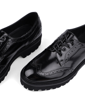 Женские туфли броги черные кожаные - фото 5 - Miraton