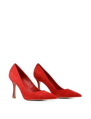 Женские туфли с острым носком красные велюровые - фото 3 - Miraton