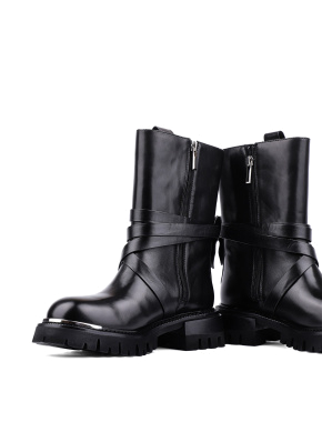 Жіночі черевики грубі чорні шкіряні чорні з підкладкою байка - фото 2 - Miraton