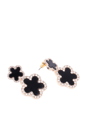 Жіночі сережки пуссети MIRATON чорні з камінням у позолоті - фото 2 - Miraton