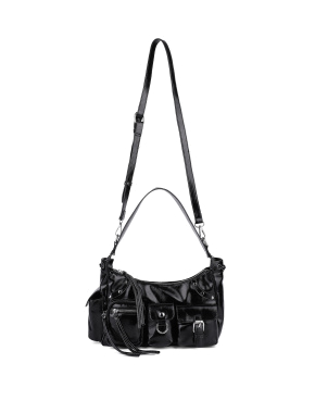 Жіноча сумка карго MIRATON з екошкіри чорна з накладними кишенями - фото 4 - Miraton