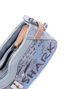 Женская сумка через плечо MIRATON из экокожи голубая с принтом - фото 5 - Miraton