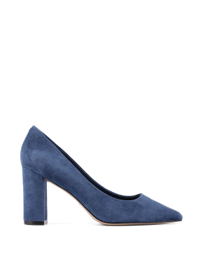 Женские туфли с острым носком синие велюровые - фото 1 - Miraton