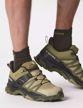 Мужские кроссовки Salomon X ULTRA 4 GTX из искусственной кожи зеленые - фото 1 - Miraton