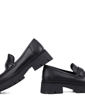 Женские туфли лоферы черные кожаные - фото 2 - Miraton
