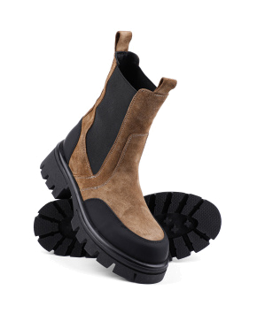 Жіночі черевики челсі коричневі велюрові з підкладкою байка - фото 2 - Miraton