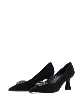 Женские туфли с острым носком черные велюровые - фото 3 - Miraton