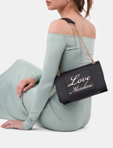 Сумка Love Moschino крос-боді чорна з екошкіри з логотипом - фото  - Miraton