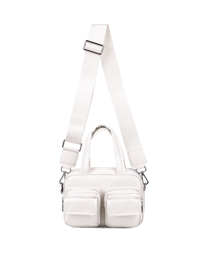 Жіноча сумка карго MIRATON шкіряна молочна з накладними кишенями - фото 4 - Miraton