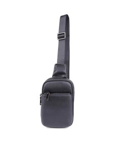 Сумка MIRATON слинг кожаная черная с внешним карманом - фото  - Miraton