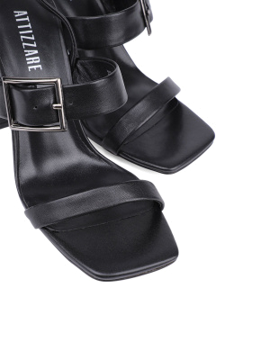 Женские босоножки Attizzare кожаные черные на устойчивом каблуке - фото 5 - Miraton