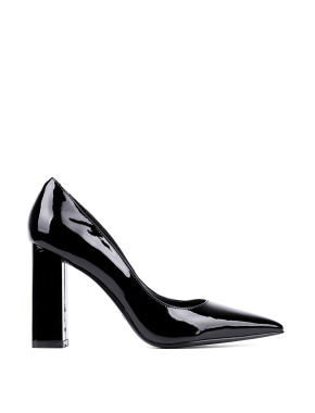 Жіночі туфлі-човники MIRATON лакові чорні на стійких підборах - фото  - Miraton