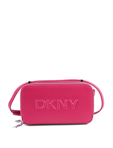 Жіноча сумка camera bag DKNY з екошкіри бордова з логотипом. фото 1