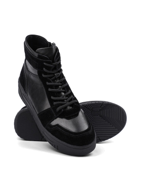 Жіночі черевики спортивні чорні шкіряні з підкладкою байка - фото 2 - Miraton