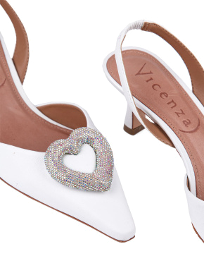Жіночі туфлі слінгбеки VICENZA шкіряні білі з камінням на мисі - фото 5 - Miraton