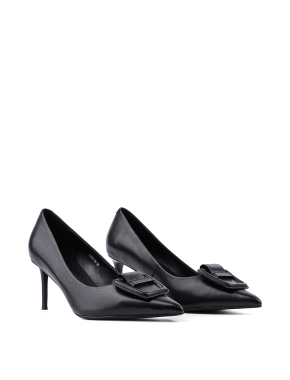 Женские туфли с острым носком черные кожаные - фото 3 - Miraton