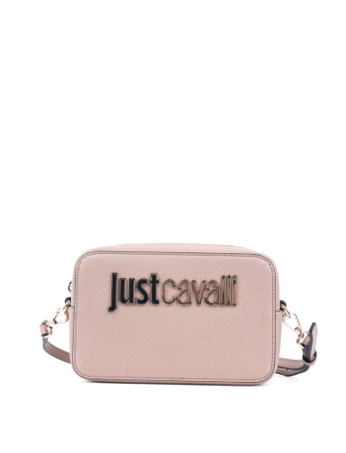 Женская сумка camera Bag Just Cavalli из экокожи бежевая с логотипом фото 1