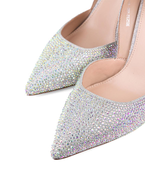 Жіночі туфлі MIRATON шкіряні срібного кольору з камінням - фото 4 - Miraton