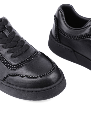 Женские кроссовки черные кожаные - фото 5 - Miraton