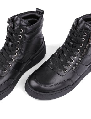 Жіночі черевики спортивні чорні шкіряні з підкладкою з повсті - фото 5 - Miraton