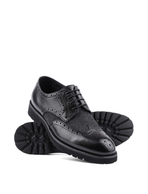 Мужские туфли броги черные кожаные с подкладкой из войлока - фото 2 - Miraton