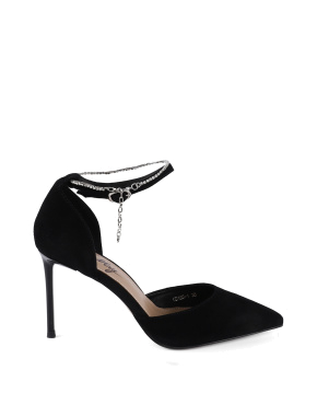 Жіночі туфлі велюрові чорні з гострим носком - фото 1 - Miraton