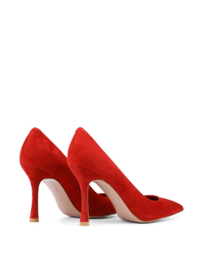 Жіночі туфлі з гострим носком червоні велюрові - фото 4 - Miraton
