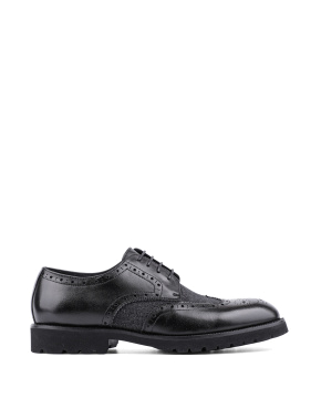 Мужские туфли броги черные кожаные с подкладкой из войлока - фото 1 - Miraton