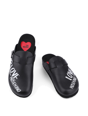 Жіночі клоги Love Moschino чорні шкіряні - фото 2 - Miraton