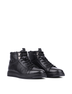 Мужские ботинки черные кожаные с подкладкой из натурального меха - фото 3 - Miraton
