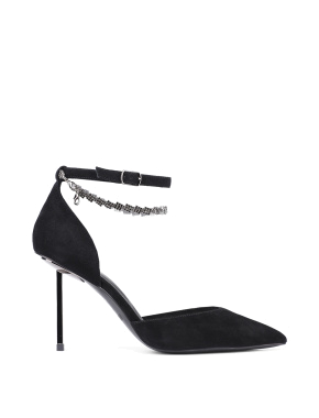 Жіночі туфлі MIRATON замшеві чорні з тонким ремінцем - фото  - Miraton
