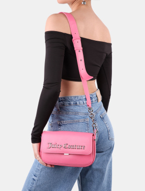 Жіноча сумка хобо Juicy Couture з екошкіри рожева з логотипом - фото 1 - Miraton