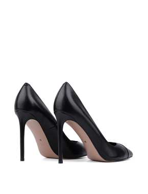 Женские туфли с острым носком черные кожаные - фото 4 - Miraton