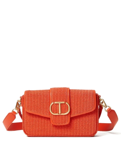 Женская сумка кросс-боди TwinSet из экокожи оранжевая с логотипом фото 1