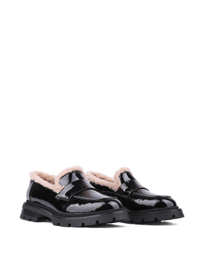 Жіночі туфлі лофери чорні наплакові з підкладкою із натурального хутра - фото 3 - Miraton