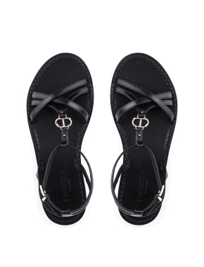 Жіночі сандалі TwinSet шкіряні чорні - фото 4 - Miraton