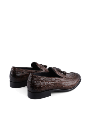 Мужские туфли лоферы кожаные коричневые с тиснением крокодил - фото 3 - Miraton