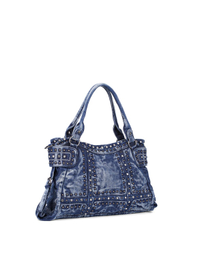 Жіноча сумка шоппер MIRATON джинсова синя з фурнітурою - фото 1 - Miraton