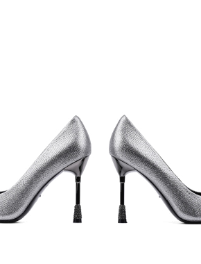 Женские туфли с острым носком серебряные глиттер - фото 2 - Miraton