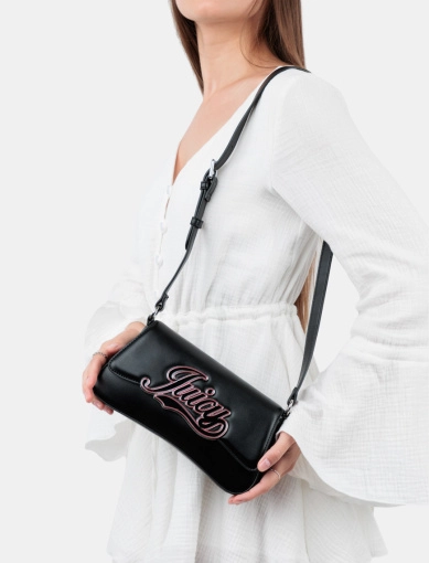 Жіноча сумка хобо Juicy Couture з екошкіри чорна з логотипом фото 1