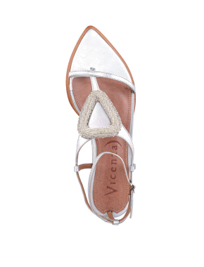 Жіночі сандалі VICENZA шкіряні срібного кольору з камінням - фото 4 - Miraton